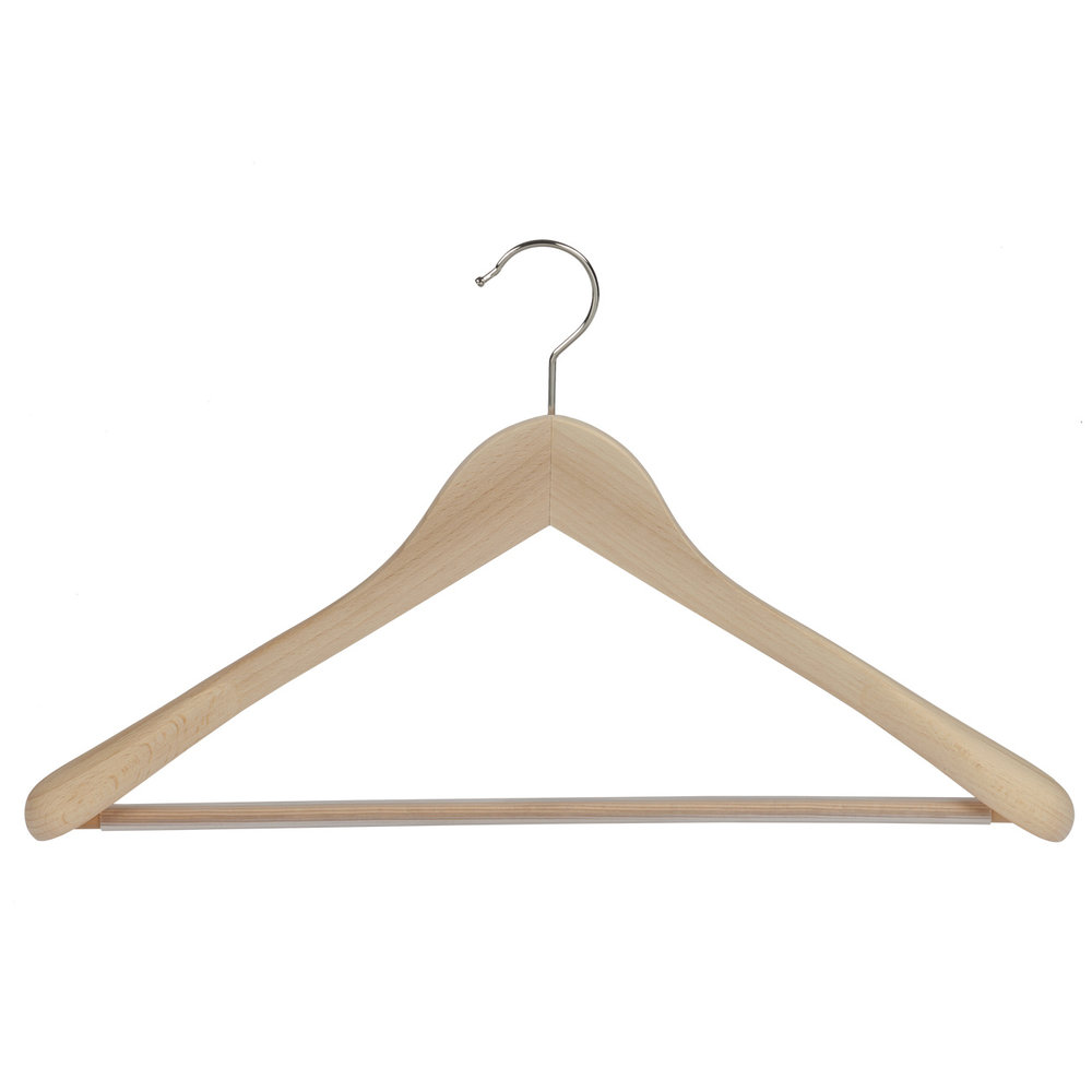 Mantel / kostuumhanger (geknikt) beukenhout naturel gelakt met schouderverbreding en anti-slip broeklat Mantel / kostuumhanger (geknikt) beukenhout naturel gelakt met schouderverbreding en anti-slip broeklat