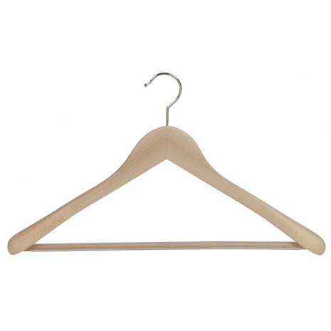 Mantel / kostuumhanger (geknikt) beukenhout naturel gelakt met schouderverbreding en anti-slip broeklat Mantel / kostuumhanger (geknikt) beukenhout naturel gelakt met schouderverbreding en anti-slip broeklat