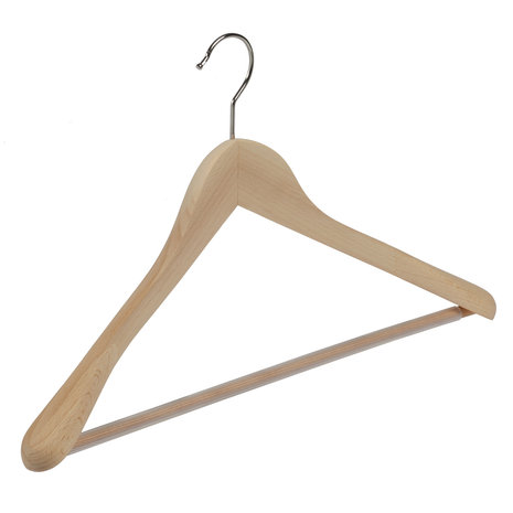 Mantel / kostuumhanger (geknikt) beukenhout naturel gelakt met schouderverbreding en anti-slip broeklat Mantel / kostuumhanger (geknikt) beukenhout naturel gelakt met schouderverbreding en anti-slip broeklat