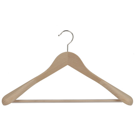 DE KLEDINGHANGER GIGANT Mantel / kostuumhanger (geknikt) beukenhout naturel gelakt met schouderverbreding en anti-slip broeklat DE KLEDINGHANGER GIGANT Mantel / kostuumhanger (geknikt) beukenhout naturel gelakt met schouderverbreding en anti-slip broeklat