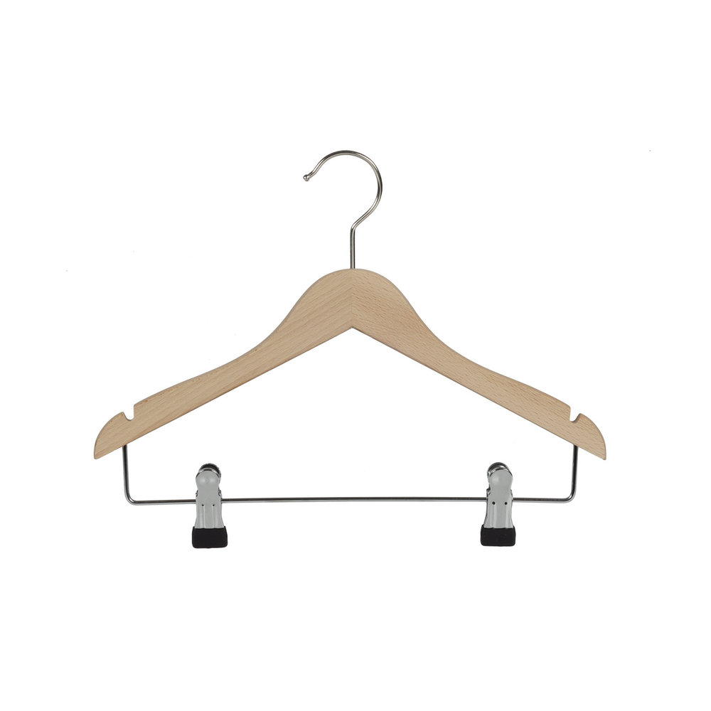 Blouse / shirthanger (vlak) beukenhout naturel gelakt met rokinkepingen en anti-slip knijpers