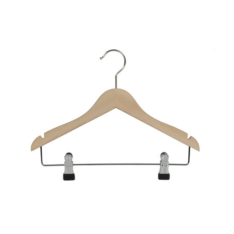 DE KLEDINGHANGER GIGANT Blouse / shirthanger (vlak) beukenhout naturel gelakt met rokinkepingen en anti-slip knijpers