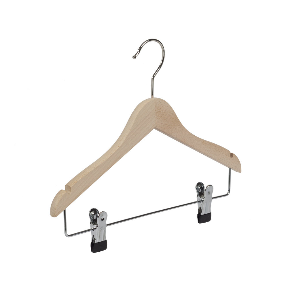 DE KLEDINGHANGER GIGANT Blouse / shirthanger (vlak) beukenhout naturel gelakt met rokinkepingen en anti-slip knijpers