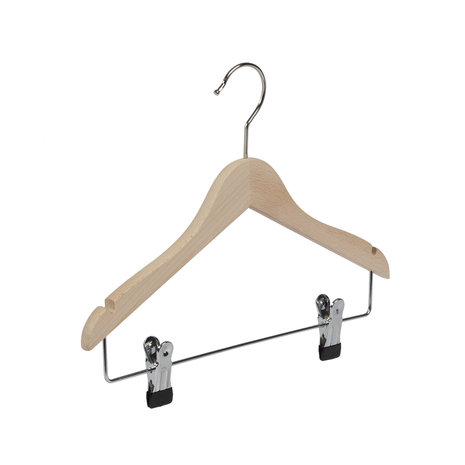 Blouse / shirthanger (vlak) beukenhout naturel gelakt met rokinkepingen en anti-slip knijpers