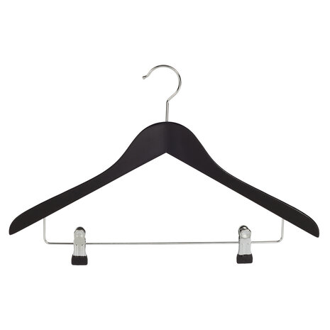 Blouse / shirthanger (geknikt) beukenhout zwart gelakt met anti-slip knijpers