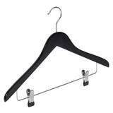 Blouse / shirthanger (geknikt) beukenhout zwart gelakt met anti-slip knijpers