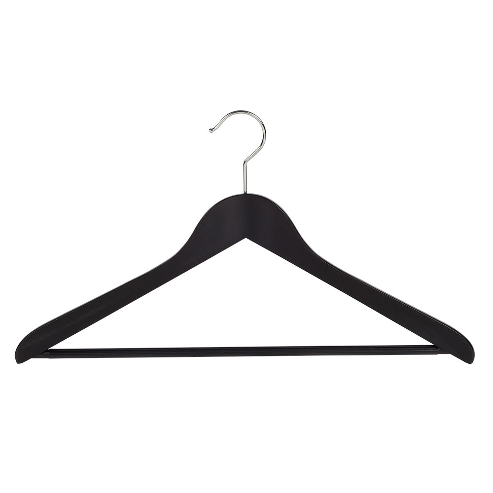 Blouse / shirthanger beukenhout zwart gelakt met anti-slip broeklat, 44 cm Blouse / shirthanger beukenhout zwart gelakt met anti-slip broeklat, 44 cm