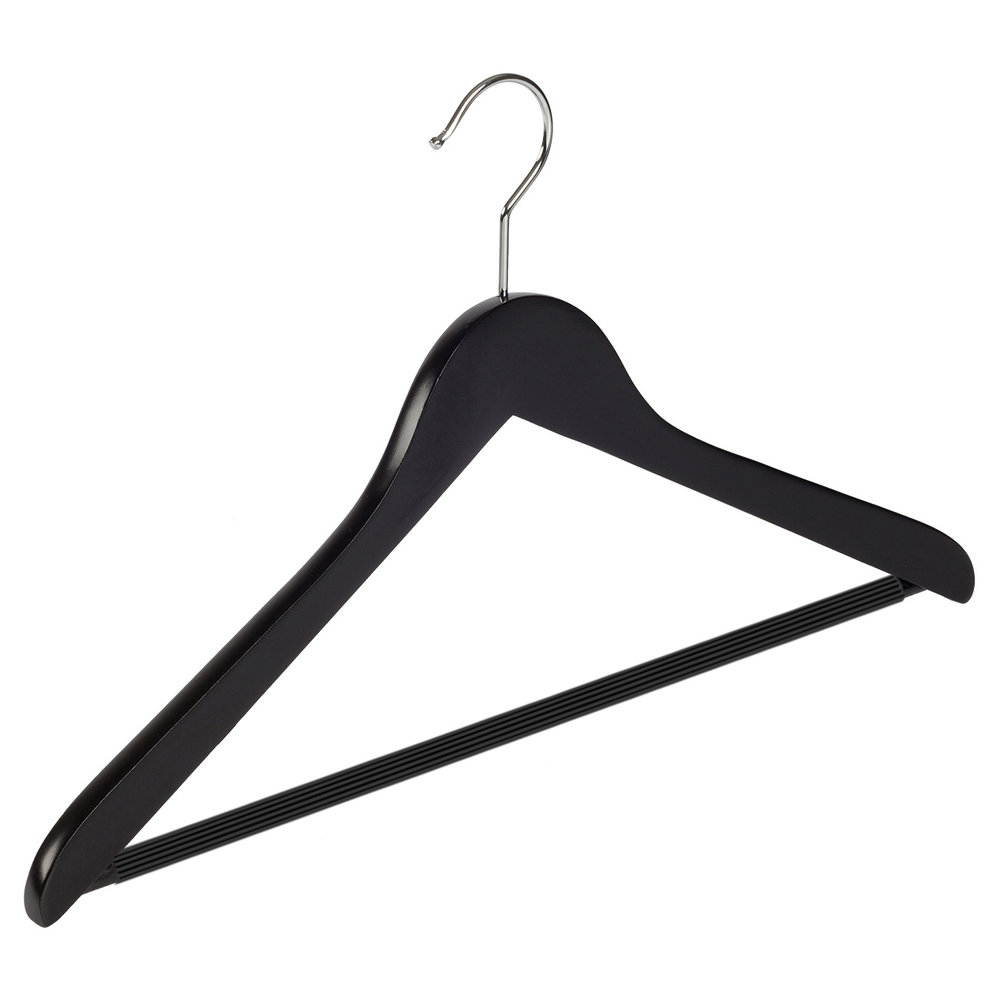 Blouse / shirthanger beukenhout zwart gelakt met anti-slip broeklat, 44 cm Blouse / shirthanger beukenhout zwart gelakt met anti-slip broeklat, 44 cm