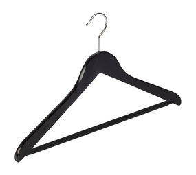 Blouse / shirthanger (geknikt) beukenhout zwart gelakt met anti-slip broeklat Blouse / shirthanger (geknikt) beukenhout zwart gelakt met anti-slip broeklat