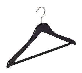Blouse / shirthanger (geknikt) beukenhout zwart gelakt met rokinkepingen en anti-slip broeklat Blouse / shirthanger (geknikt) beukenhout zwart gelakt met rokinkepingen en anti-slip broeklat