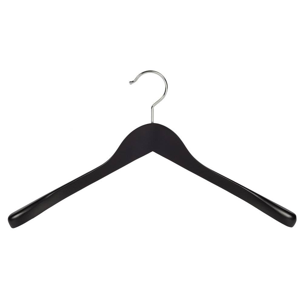 Mantel / kostuumhanger (geknikt) beukenhout zwart gelakt met schouderverbreding Mantel / kostuumhanger (geknikt) beukenhout zwart gelakt met schouderverbreding