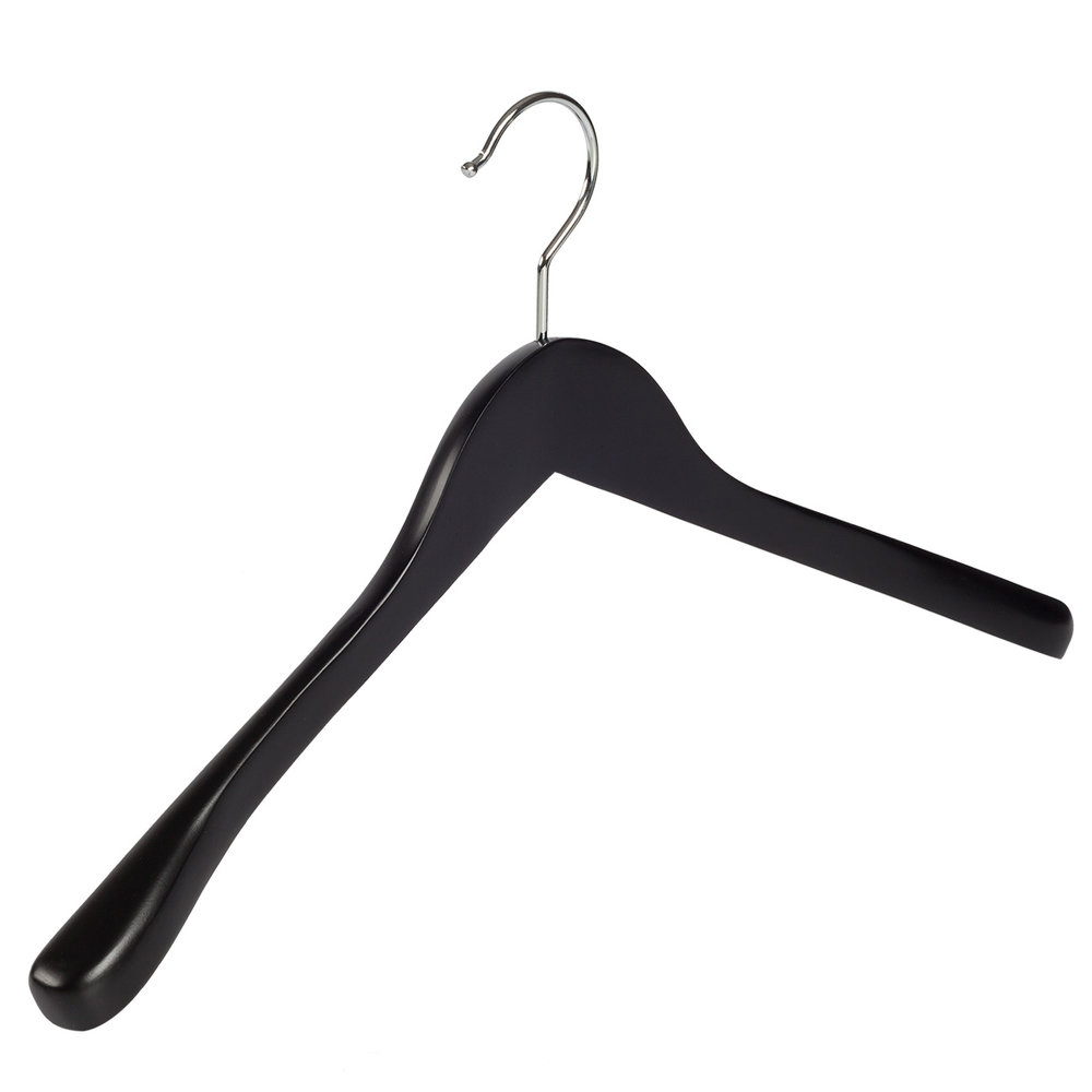 Mantel / kostuumhanger beukenhout zwart gelakt met schouderverbreding, 44 cm Mantel / kostuumhanger beukenhout zwart gelakt met schouderverbreding, 44 cm