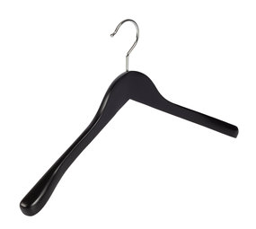 Mantel / kostuumhanger (geknikt) beukenhout zwart gelakt met schouderverbreding Mantel / kostuumhanger (geknikt) beukenhout zwart gelakt met schouderverbreding