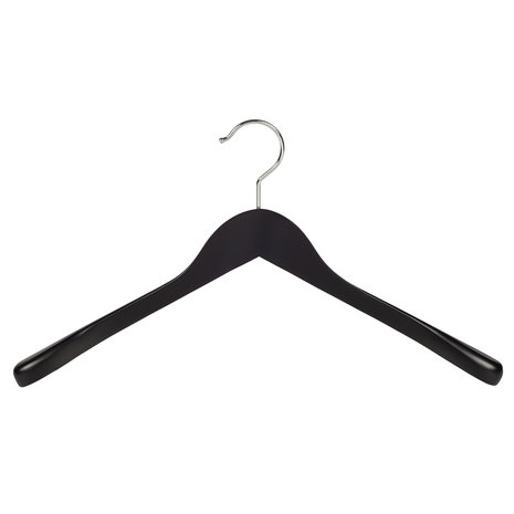 Mantel / kostuumhanger (geknikt) beukenhout zwart gelakt met schouderverbreding Mantel / kostuumhanger (geknikt) beukenhout zwart gelakt met schouderverbreding