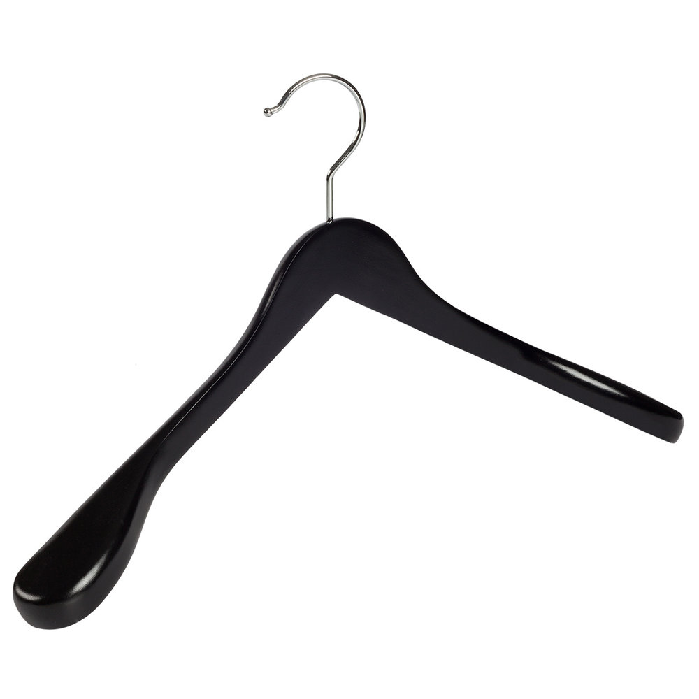 Mantel / kostuumhanger (geknikt) beukenhout zwart gelakt met schouderverbreding Mantel / kostuumhanger (geknikt) beukenhout zwart gelakt met schouderverbreding