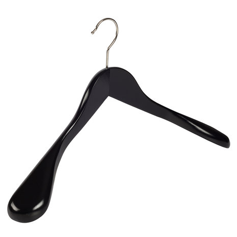 Mantel / kostuumhanger (geknikt) beukenhout zwart gelakt met schouderverbreding Mantel / kostuumhanger (geknikt) beukenhout zwart gelakt met schouderverbreding
