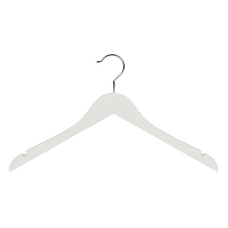 Blouse / shirthanger beukenhout wit gelakt met rokinkepingen, 44 cm Blouse / shirthanger beukenhout wit gelakt met rokinkepingen, 44 cm