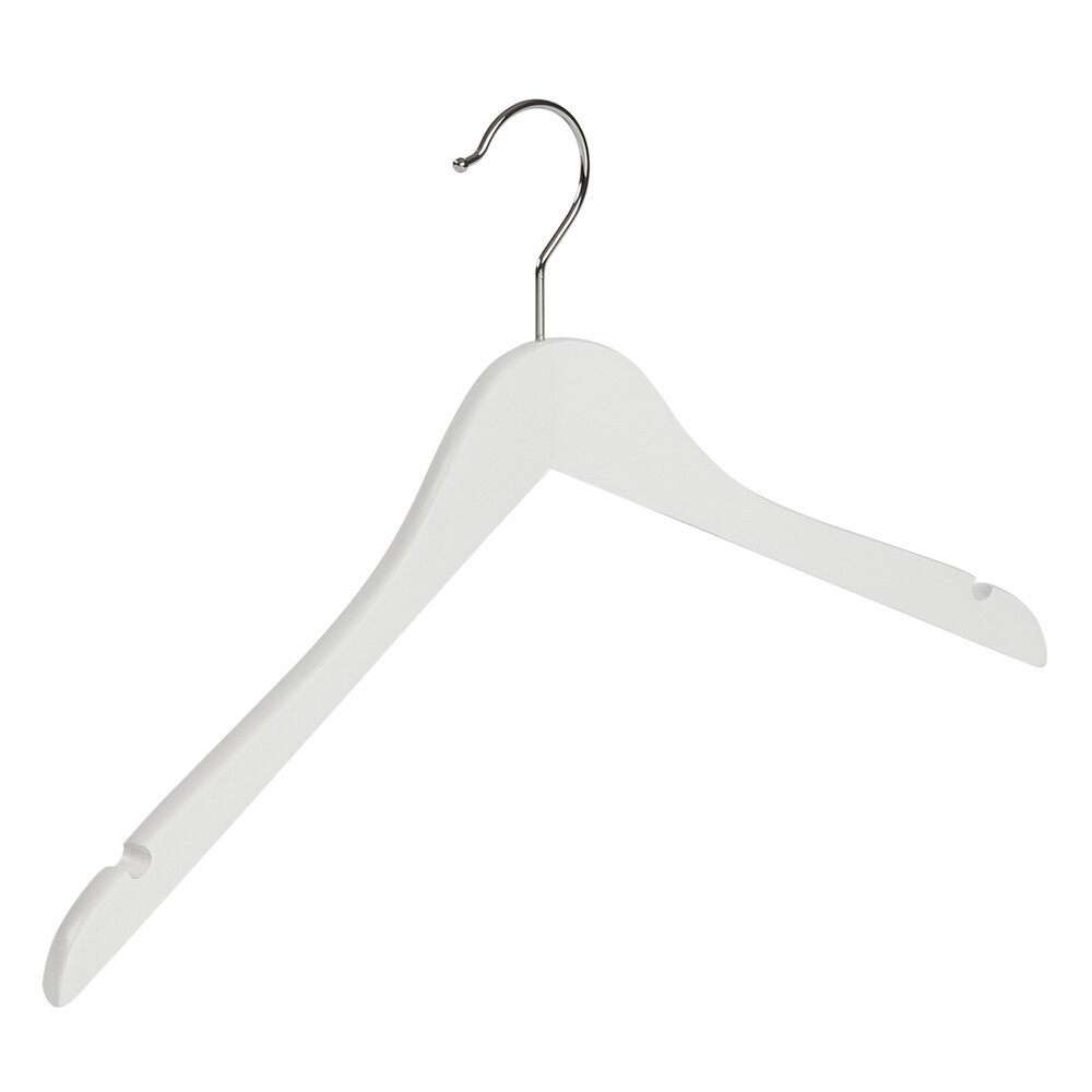 Blouse / shirthanger beukenhout wit gelakt met rokinkepingen, 44 cm Blouse / shirthanger beukenhout wit gelakt met rokinkepingen, 44 cm