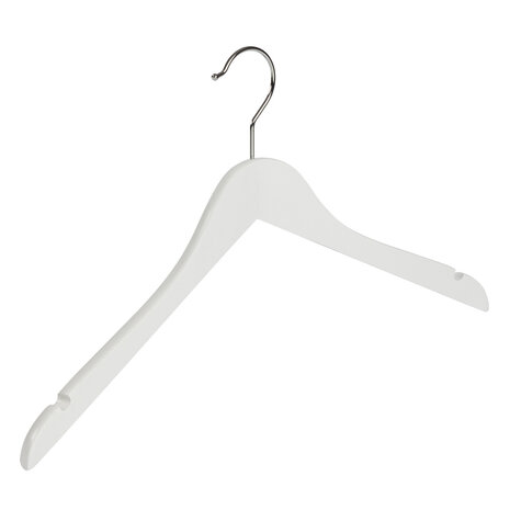 Blouse / shirthanger beukenhout wit gelakt met rokinkepingen, 44 cm Blouse / shirthanger beukenhout wit gelakt met rokinkepingen, 44 cm