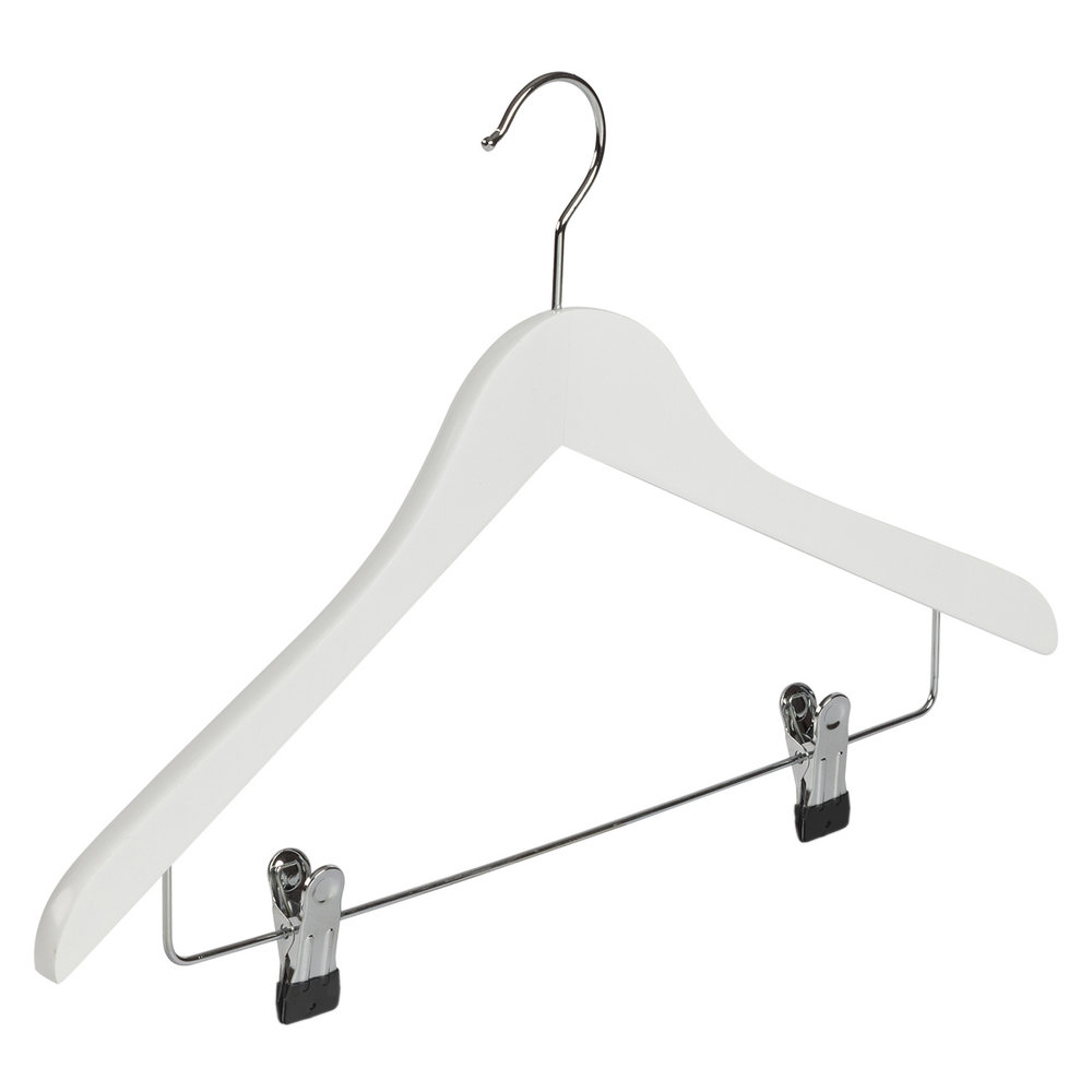 Blouse / shirthanger beukenhout wit gelakt met anti-slip knijpers, 44 cm