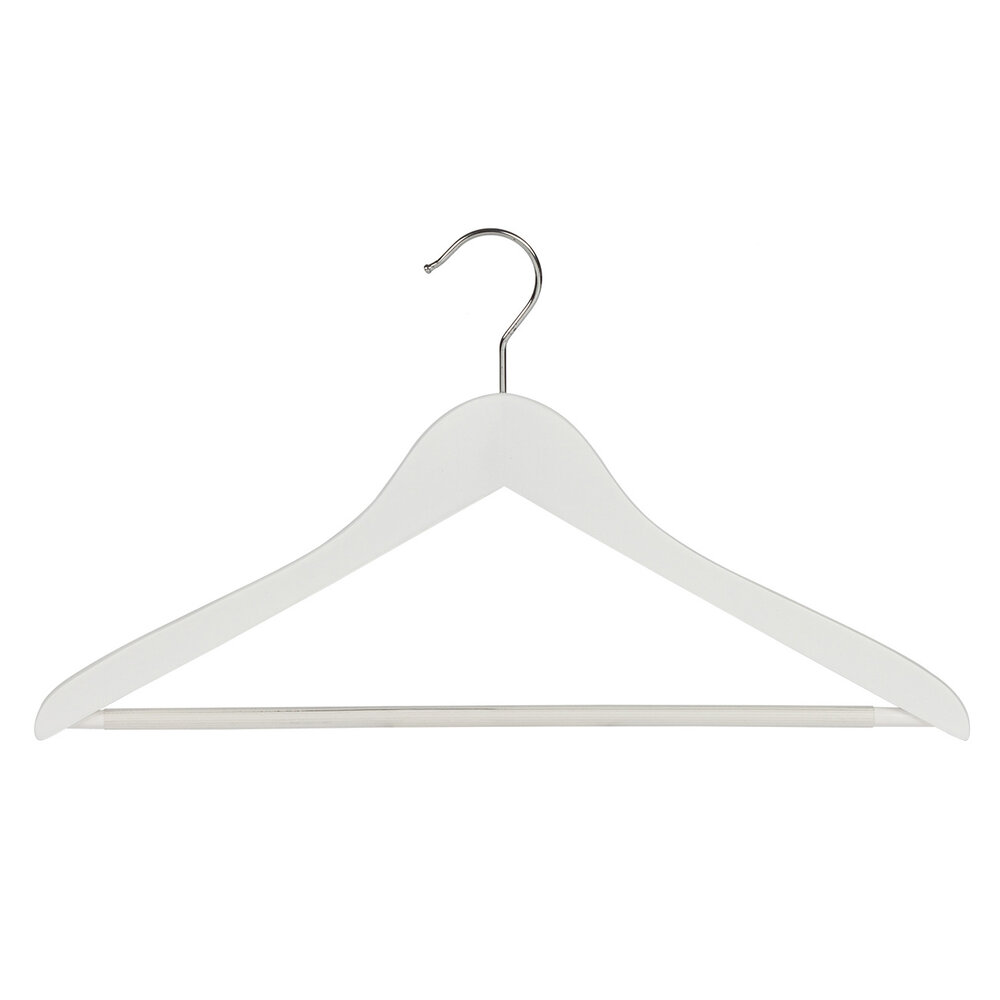 Blouse / shirthanger beukenhout wit gelakt met anti-slip broeklat, 44 cm Blouse / shirthanger beukenhout wit gelakt met anti-slip broeklat, 44 cm