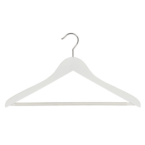 Blouse / shirthanger beukenhout wit gelakt met anti-slip broeklat, 44 cm Blouse / shirthanger beukenhout wit gelakt met anti-slip broeklat, 44 cm