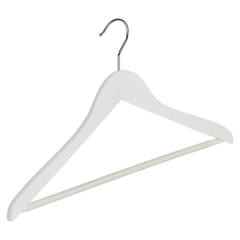 Blouse / shirthanger beukenhout wit gelakt met anti-slip broeklat, 44 cm Blouse / shirthanger beukenhout wit gelakt met anti-slip broeklat, 44 cm