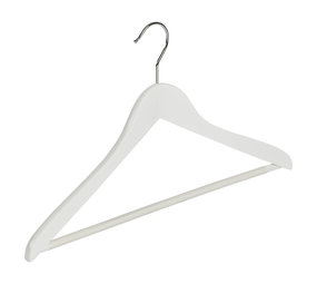 Blouse / shirthanger beukenhout wit gelakt met anti-slip broeklat, 44 cm Blouse / shirthanger beukenhout wit gelakt met anti-slip broeklat, 44 cm
