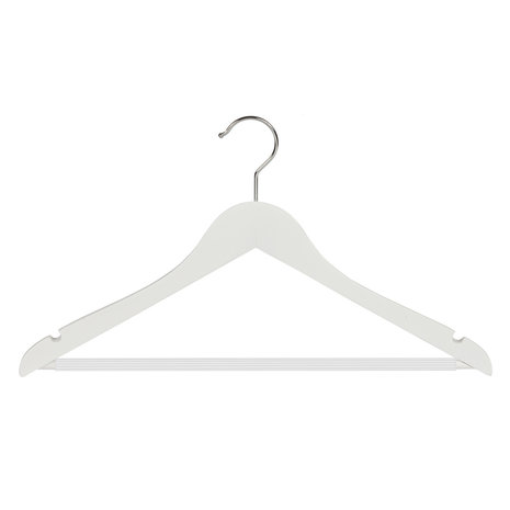 Blouse / shirthanger beukenhout wit gelakt met rokinkepingen en anti-slip broeklat, 44 cm Blouse / shirthanger beukenhout wit gelakt met rokinkepingen en anti-slip broeklat, 44 cm