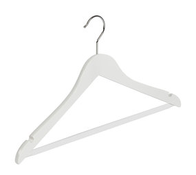 Blouse / shirthanger beukenhout wit gelakt met rokinkepingen en anti-slip broeklat, 44 cm Blouse / shirthanger beukenhout wit gelakt met rokinkepingen en anti-slip broeklat, 44 cm