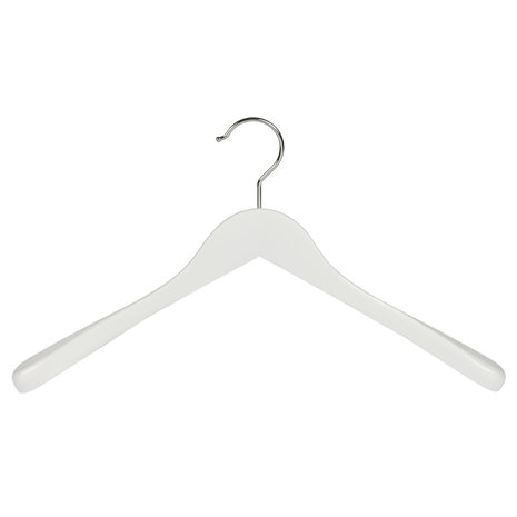 Mantel / kostuumhanger (geknikt) beukenhout wit gelakt met schouderverbreding Mantel / kostuumhanger (geknikt) beukenhout wit gelakt met schouderverbreding