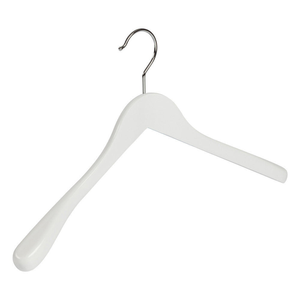 Mantel / kostuumhanger (geknikt) beukenhout wit gelakt met schouderverbreding Mantel / kostuumhanger (geknikt) beukenhout wit gelakt met schouderverbreding