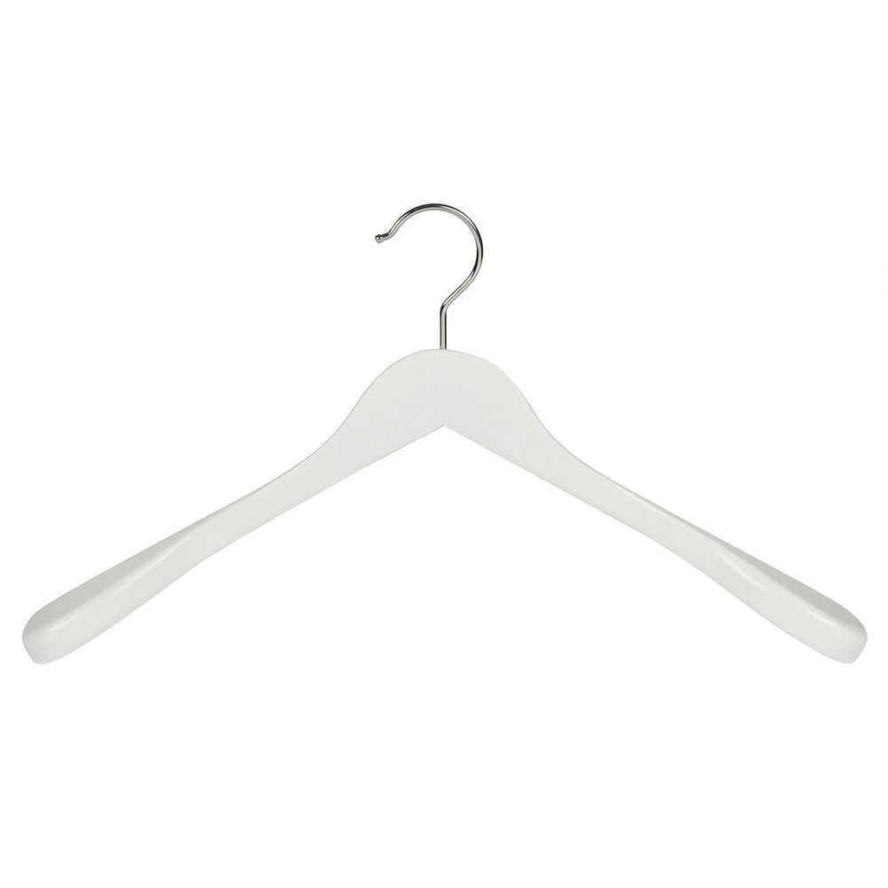 Mantel / kostuumhanger beukenhout wit gelakt met schouderverbreding, 44 cm Mantel / kostuumhanger beukenhout wit gelakt met schouderverbreding, 44 cm