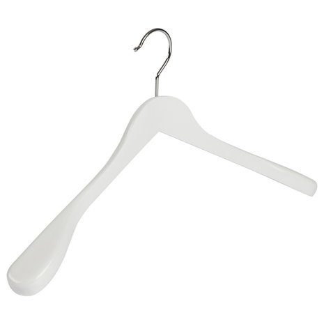 Mantel / kostuumhanger (geknikt) beukenhout wit gelakt met schouderverbreding Mantel / kostuumhanger (geknikt) beukenhout wit gelakt met schouderverbreding