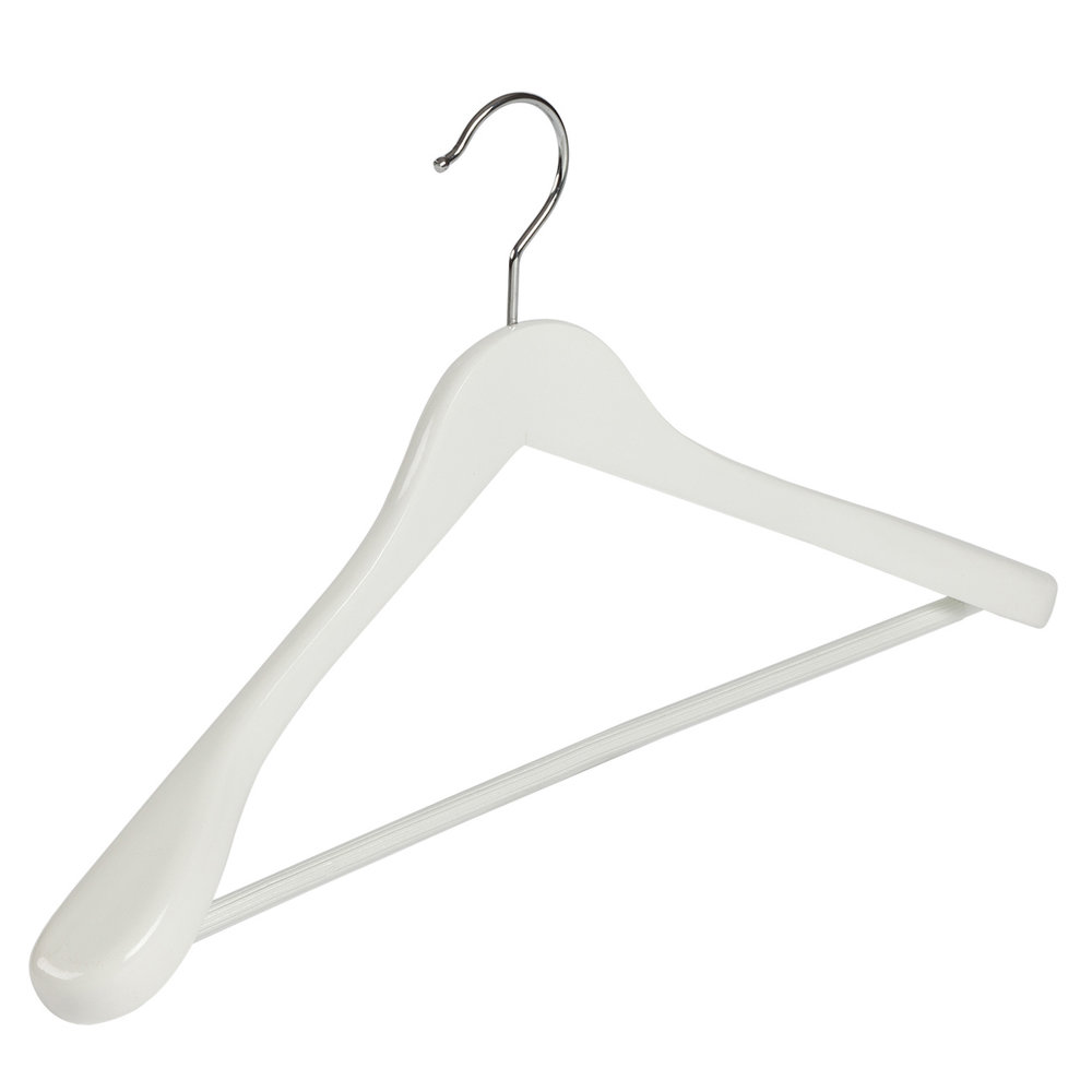 Mantel / kostuumhanger beukenhout wit gelakt met schouderverbreding en anti-slip broeklat, 44 cm Mantel / kostuumhanger beukenhout wit gelakt met schouderverbreding en anti-slip broeklat, 44 cm