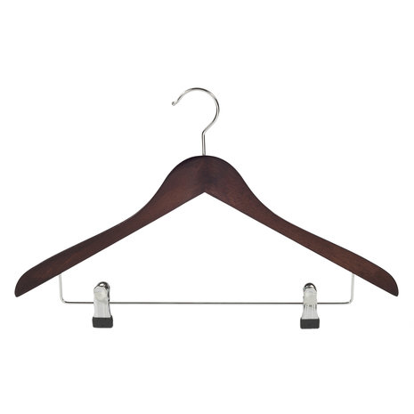 Blouse / shirthanger beukenhout wenge gebeitst met anti-slip knijpers, 38 cm