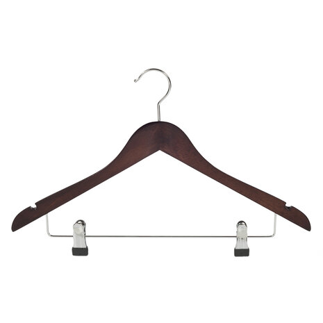 DE KLEDINGHANGER GIGANT Blouse / shirthanger beukenhout wenge gebeitst met rokinkepingen en anti-slip knijpers, 38 cm DE KLEDINGHANGER GIGANT Blouse / shirthanger beukenhout wenge gebeitst met rokinkepingen en anti-slip knijpers, 38 cm
