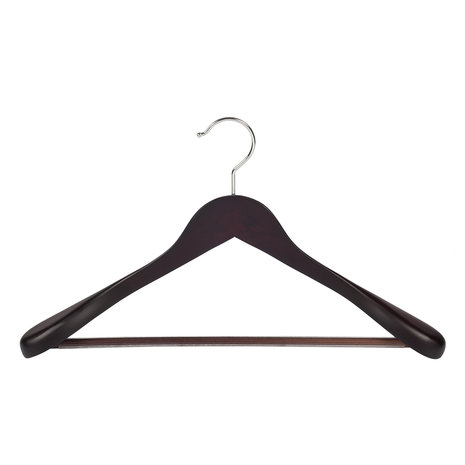 Mantel / kostuumhanger (geknikt) beukenhout wenge gebeitst met schouderverbreding en anti-slip broeklat