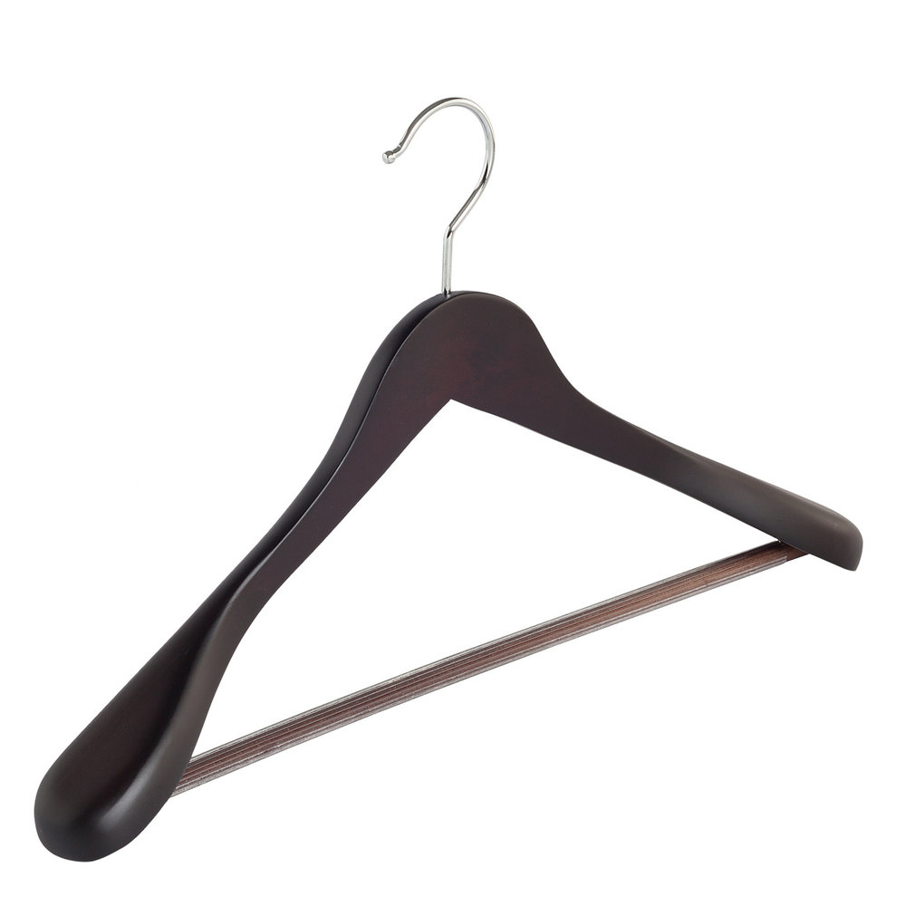 DE KLEDINGHANGER GIGANT Mantel / kostuumhanger (geknikt) beukenhout wenge gebeitst met schouderverbreding en anti-slip broeklat