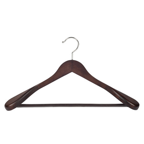 Mantel / kostuumhanger (geknikt) beukenhout wenge gebeitst met schouderverbreding en anti-slip broeklat