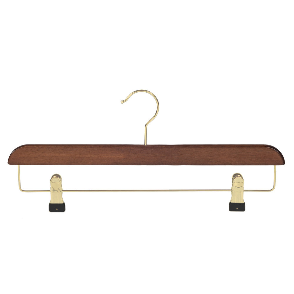 Rok / broekhanger beukenhout walnoten gebeitst met messinghaak en anti-slip knijpers Rok / broekhanger beukenhout walnoten gebeitst met messinghaak en anti-slip knijpers