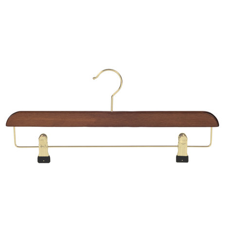 Rok / broekhanger beukenhout walnoten gebeitst met messinghaak en anti-slip knijpers Rok / broekhanger beukenhout walnoten gebeitst met messinghaak en anti-slip knijpers