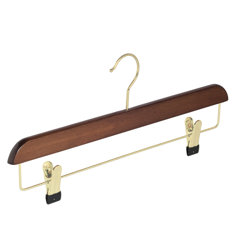 Rok / broekhanger beukenhout walnoten gebeitst met messinghaak en anti-slip knijpers Rok / broekhanger beukenhout walnoten gebeitst met messinghaak en anti-slip knijpers