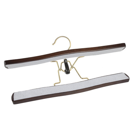 DE KLEDINGHANGER GIGANT Broekklem beukenhout walnoten gebeitst met messinghaak en vilt inlage