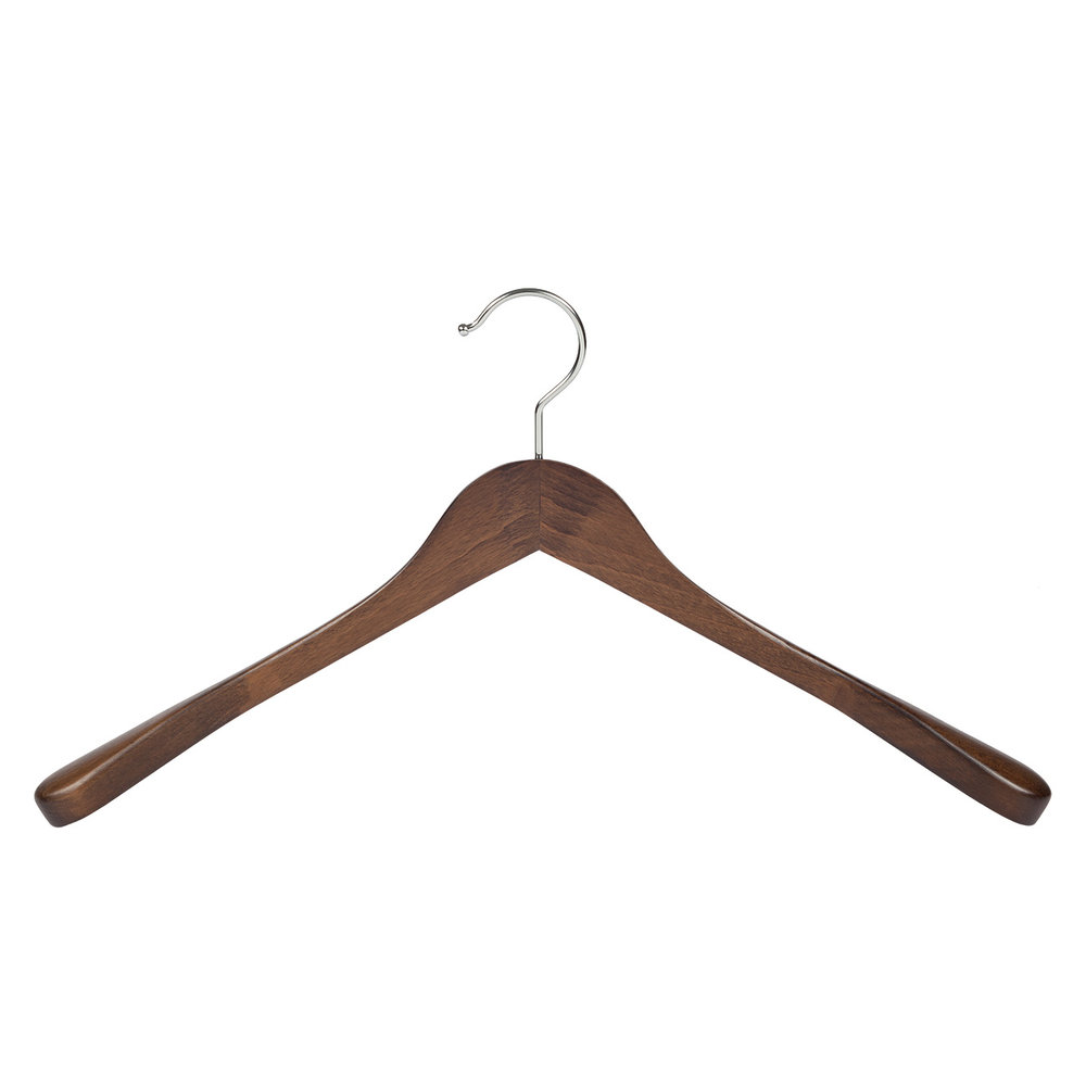 Mantel / kostuumhanger (geknikt) beukenhout walnoten gebeitst met schouderverbreding