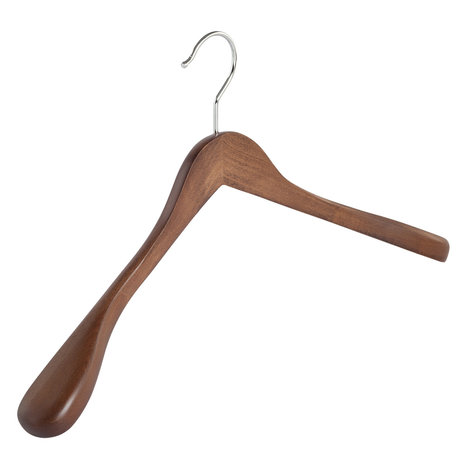 Mantel / kostuumhanger (geknikt) beukenhout walnoten gebeitst met schouderverbreding