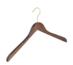 Blouse / shirthanger (geknikt) beukenhout walnoten gebeitst met messinghaak Blouse / shirthanger (geknikt) beukenhout walnoten gebeitst met messinghaak