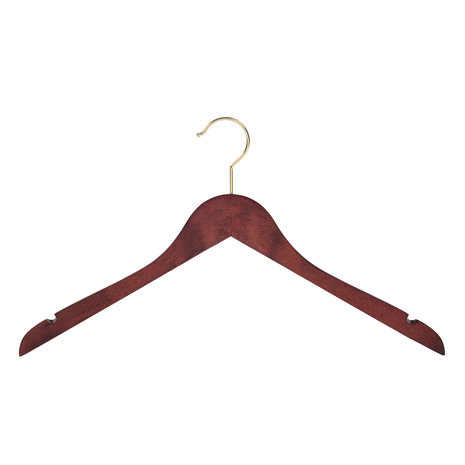 Blouse / shirthanger (geknikt) beukenhout mahonie gebeitst met messinghaak en rokinkepingen Blouse / shirthanger (geknikt) beukenhout mahonie gebeitst met messinghaak en rokinkepingen