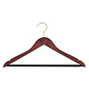 Blouse / shirthanger beukenhout mahonie gebeitst met messinghaak, rokinkepingen en anti-slip broeklat, 38 cm Blouse / shirthanger beukenhout mahonie gebeitst met messinghaak, rokinkepingen en anti-slip broeklat, 38 cm