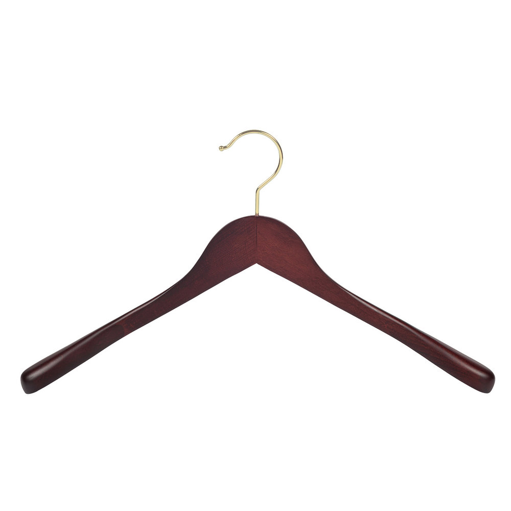 DE KLEDINGHANGER GIGANT Mantel / kostuumhanger (geknikt) beukenhout mahonie gebeitst met messinghaak en schouderverbreding